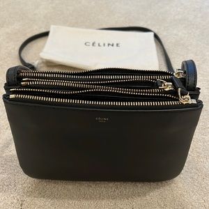 Celine black leather trio crossbody with dust bag